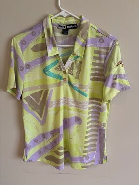 jamie sadock Lime Abstract Print Short-Sleeve Polo with Lavender Accents